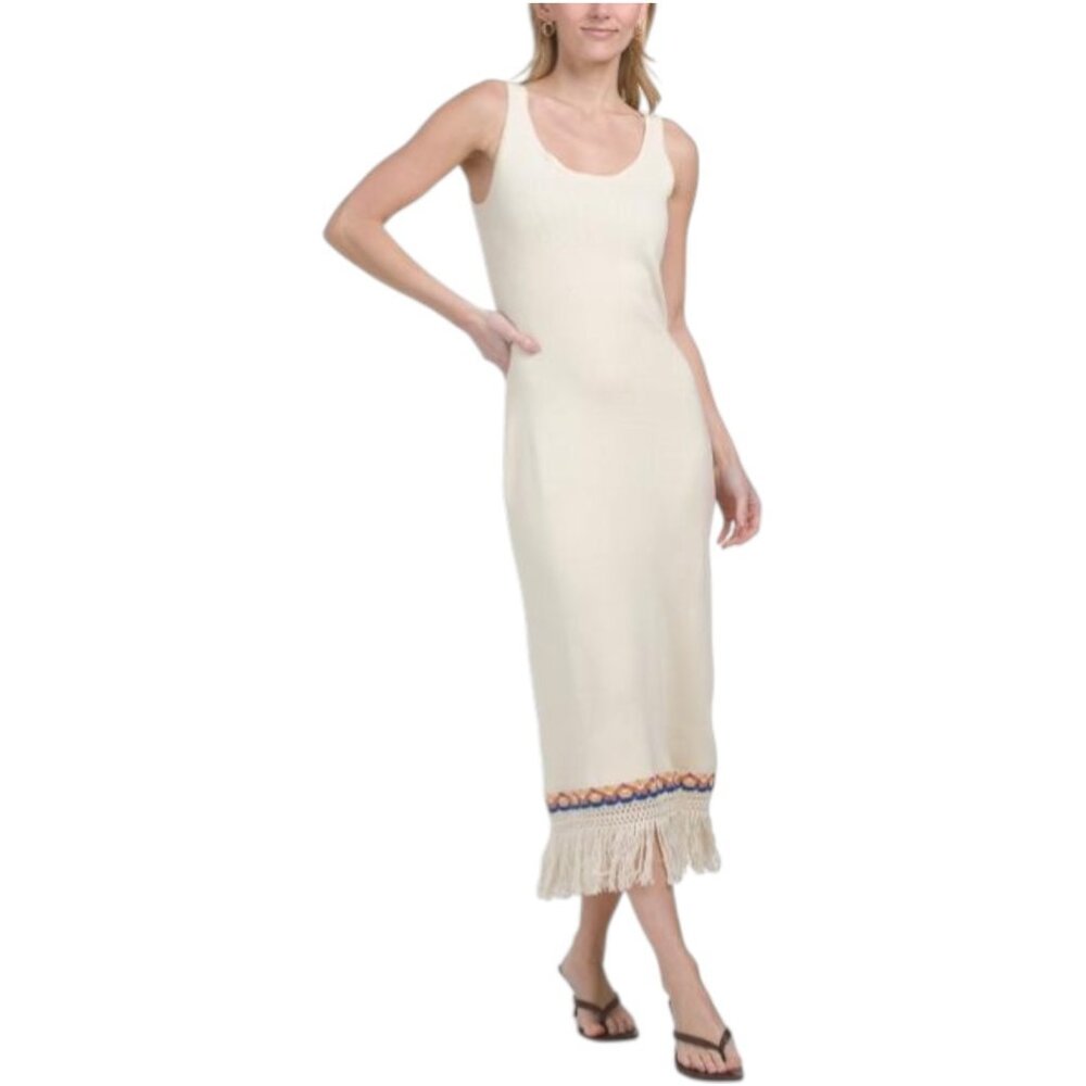 SUPER NATURAL BY SECRET MISSION Fringe Hem Maxi Knit Dress